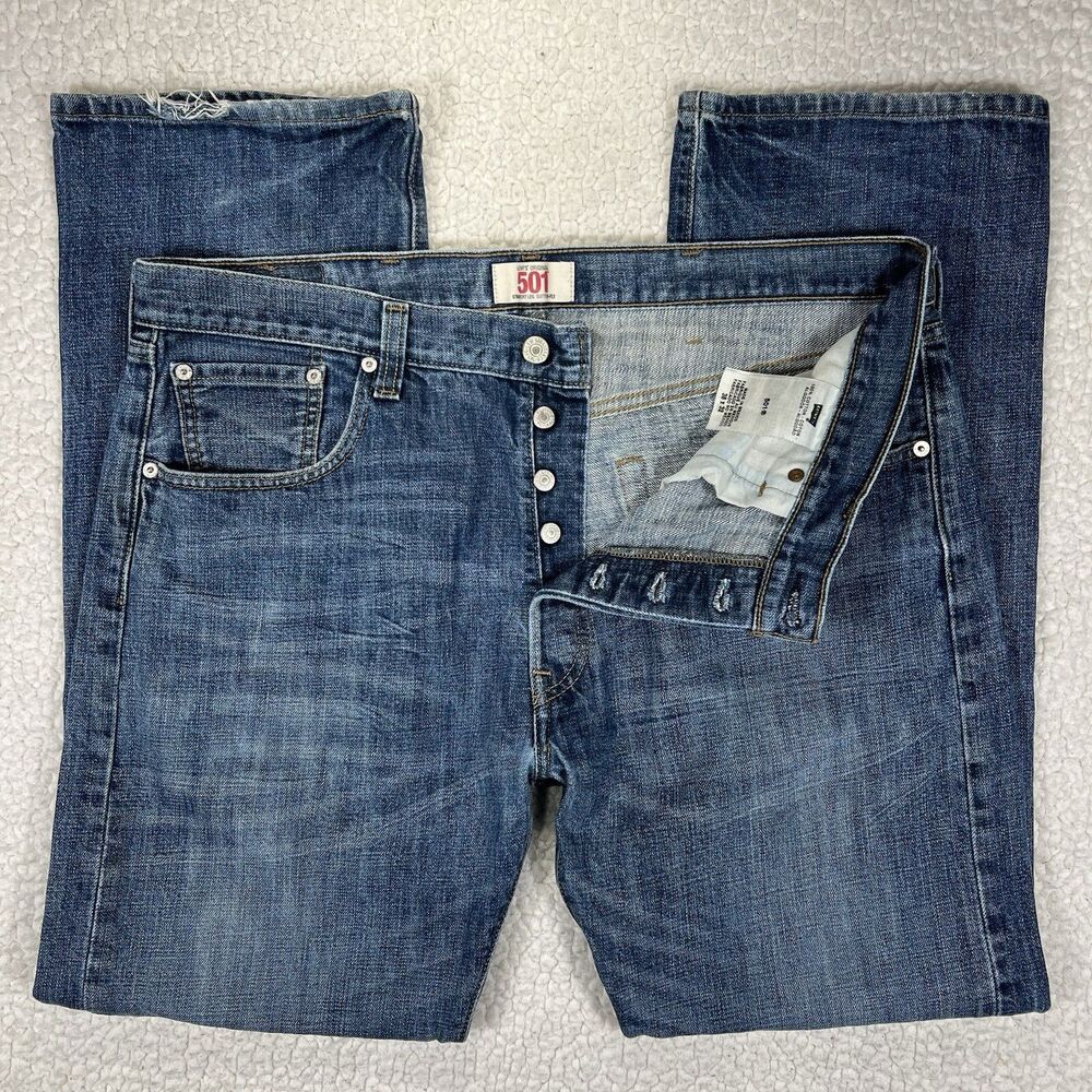 Levi’s 501 Jeans Men’s 38x32‎ Blue Straight Leg Button Fly Grunge Y2K Skater